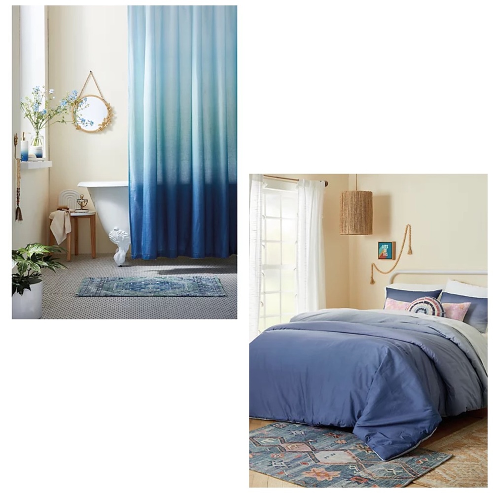 TWIN size Blue ombré duvet cover set and shower curtain